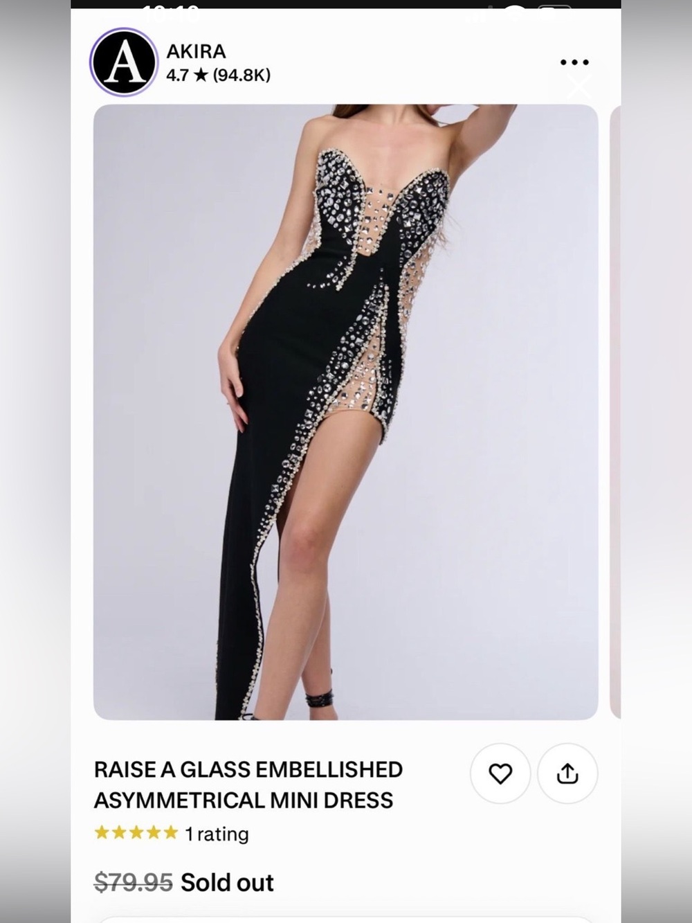 Embellished Black Asymmetrical Mini Dress